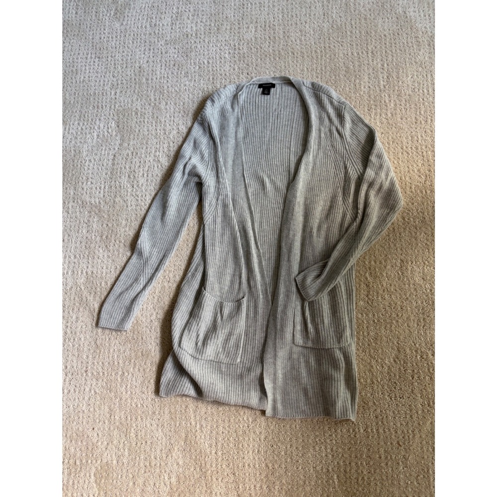 Halogen Womens Small Petite Gray Ribbed Open Front Cashmere Blend Cardigan